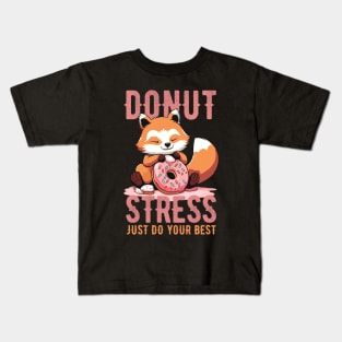 Cute red panda Donut Stress Just Do Your Best - Dark Background Kids T-Shirt